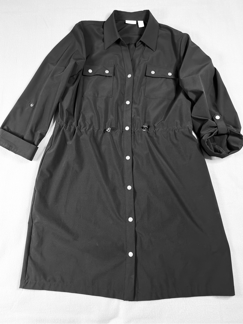 Weekends by Chico's Black Utility Drawstring Shirt Dress Size2 US 12/14 Travel